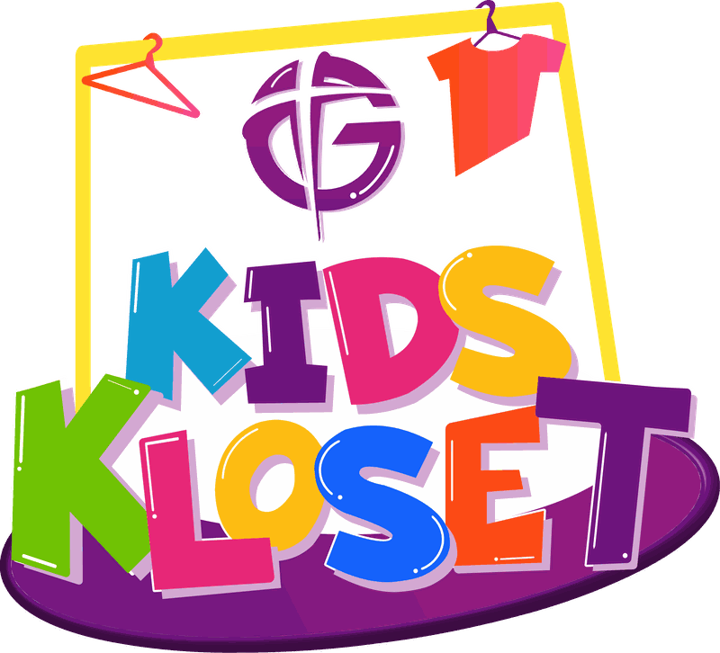 Kids Kloset logo: colorful letters under a clothing rack with hangers and a shirt